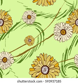 Seamless pattern with bright yellow flowers.