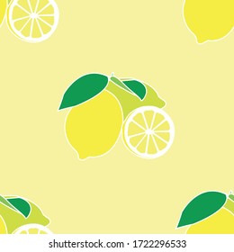 seamless pattern with bright yellow lemon on a pastel background