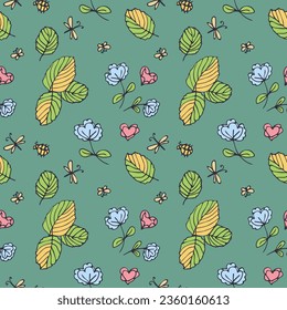 Nahtlose Muster, bunte Blätter und Blumen