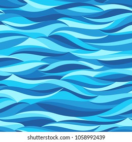 Seamless pattern with briht blue waves. Abstract modern vector background with water texture.