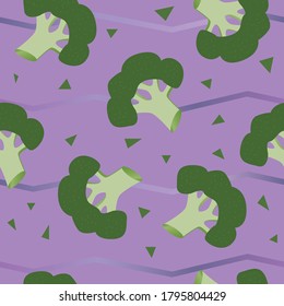Seamless pattern with broccoli as a concept of healthy food vegetables. Flat vector stock illustration with endless pattern of broccoli cabbage for printing on textiles or paper