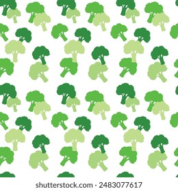 Seamless pattern with broccoli in flat style on a white background. Vector illustration