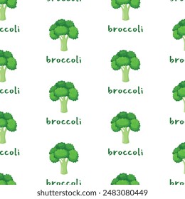 Seamless pattern with broccoli in flat style on a white background. Vector illustration