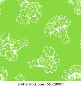 Seamless pattern with broccoli. Graphic design. Background with vegetables. Vector illustration.