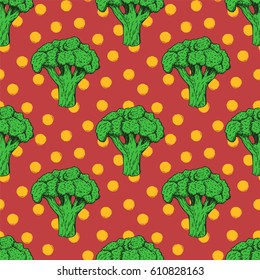 Seamless pattern with broccoli. Graphic design. Background with vegetables. Vector illustration.