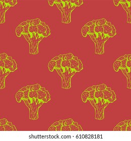 Seamless pattern with broccoli. Graphic design. Background with vegetables. Vector illustration.