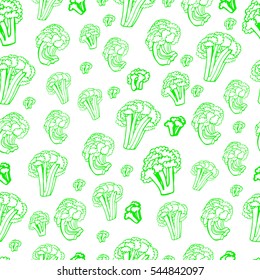 Seamless pattern with broccoli. Hand drawn. Health food. Vegetarian