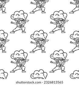 seamless pattern broccoli kung fu fighter