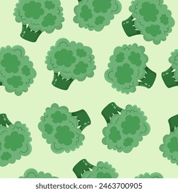 Seamless pattern with Broccoli on a green background. Cartoon style vector