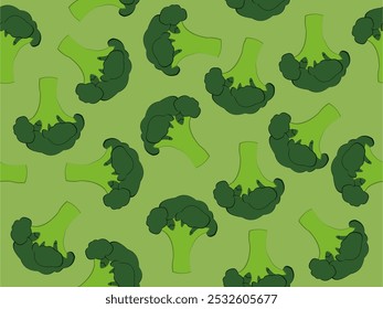 seamless pattern with broccoli vegetables on green background