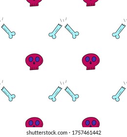 Seamless pattern. Broken bones and pink skull.Vector pattern