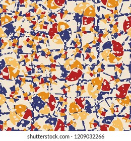 Seamless pattern. Broken circles and stars. Background from a chaotic lattice.