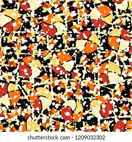 Seamless pattern. Broken circles and stars. Background from a chaotic lattice.
