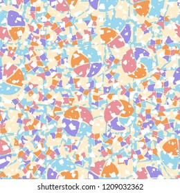 Seamless pattern. Broken circles and stars. Background from a chaotic lattice.