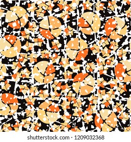 Seamless pattern. Broken circles and stars. Background from a chaotic lattice.