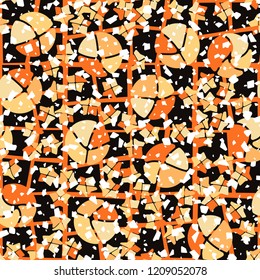 Seamless pattern. Broken circles and stars on the background of the curve of the lattice.