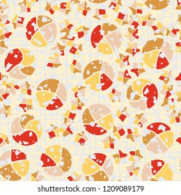 Seamless pattern. Broken circles and stars on the background of different rectangles.