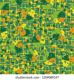 Seamless pattern. Broken circles and stars on the background of different rectangles.