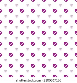 Seamless pattern with broken heart, purple and white color. Vector illustration.