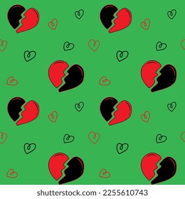 Patrón sin foco con corazones rotos y corazones pequeños. Patrón vectorial sin fisuras en estilo doodle. Plantilla para tejidos, textiles, papel de envoltura, papel pintado y otras decoraciones.