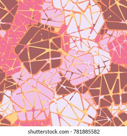 Seamless pattern of broken pentagons. Six-color texture. Applicable for textiles, travel items, fashion clothing, design and 3d modeling.