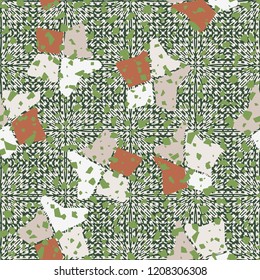 Seamless pattern. Broken stars. Background of radial squares.