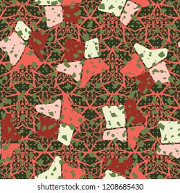 Seamless pattern. Broken stars. On the background of the texture consisting of a variety of five-pointed stars.