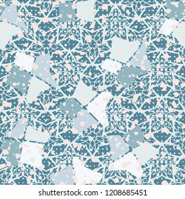 Seamless pattern. Broken stars. On the background of the texture consisting of a variety of five-pointed stars.