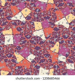 Seamless pattern. Broken stars. On the background of the texture consisting of a variety of five-pointed stars.