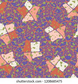 Seamless pattern. Broken stars. On the background of the texture consisting of a variety of five-pointed stars.
