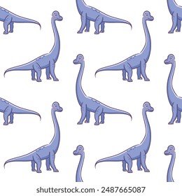 Seamless pattern Brontosaurus, Brachiosaurus, Diplodocus. Herbivorous cute dinosaur, Asian kawaii style. Prehistoric lizard, mascot. Cartoon character illustration for wallpaper, wrapping, background