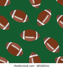 Seamless Pattern With Brown American Football Balls On Green Background Vector Illustration