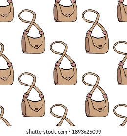 Seamless pattern with brown bags on white background. Vector image. 
