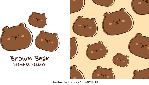 Seamless pattern brown bear in cartoon style.Animal character design.Image for card,wallpaper,paper.Kawaii.Vector.Illustration.