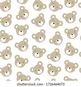 Seamless pattern Brown bear face Cute hand-drawn animal background in child style Vector illustration used for fabric, textile, fashion, publication