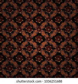 Seamless pattern with brown, black and orange flowers and leaves, abstract floral pattern. Tileable vector pattern for wallpaper, cards or fabric.