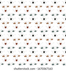 Seamless pattern with brown and blue eyed husky face.