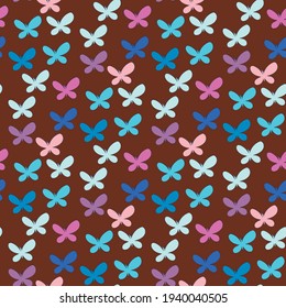 seamless pattern brown blue little butterflies vector
