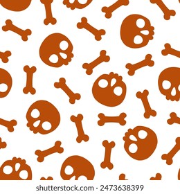 Seamless pattern with brown bones and skulls
