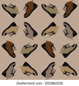 Seamless pattern brown boots. Vector illustration for print.