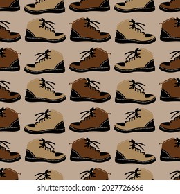 Seamless pattern brown boots. Vector illustration for print.