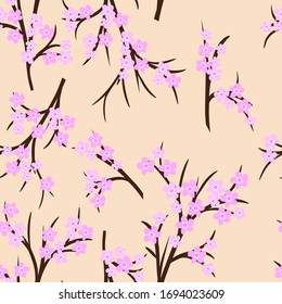 seamless pattern with brown branches of cherry blossoms on a light background. Modern abstract design for paper, cover, fabric, interior decor