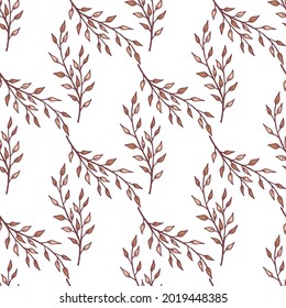 Seamless pattern with brown branches on white background. Vector image.
