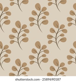 Seamless pattern with brown branches on a beige background