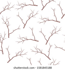 Seamless pattern with brown branches. Repetitive vector illustration on transparent background. EPS 10.