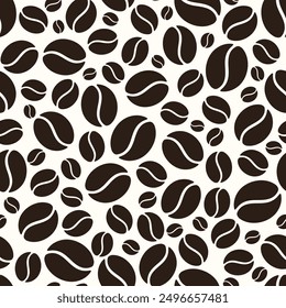 Seamless pattern with brown coffee beans silhouettes on a white background. Vector illustration. Hand-drawn illustration, not AI