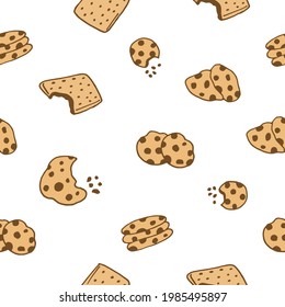 nahtloses Muster mit Cookie-Illustration auf weißem Hintergrund. handgezeichnete Vektorgrafik.