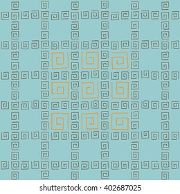 Seamless pattern brown curlicues on blue background