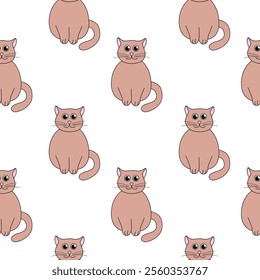 Seamless Pattern with Brown cute cat. Vector flat illustration.