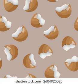 seamless pattern with brown egg shell icon on brown background, for various food designs and patterns	